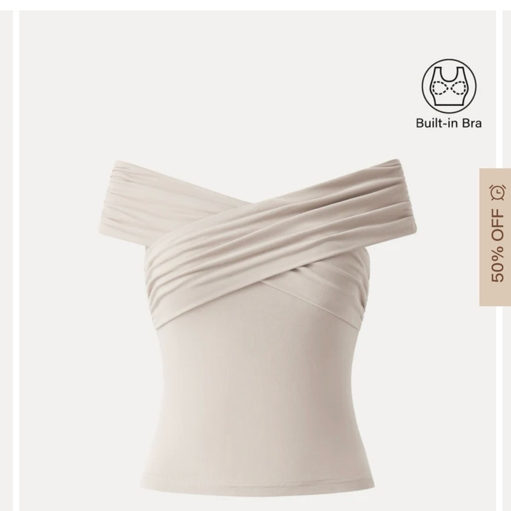 OGL Off-Shoulder Cream Blouse with Built-In Bra